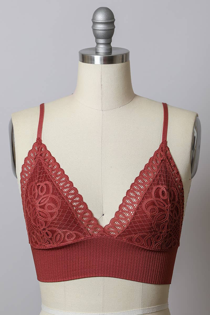 Lace Longline Seamless Bralette - Rust