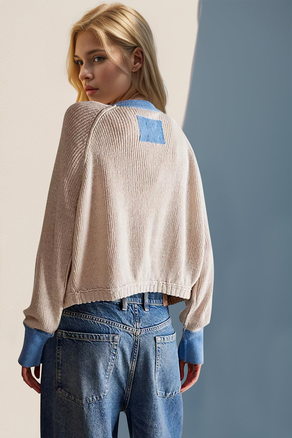 Contrast Button Up Long Sleeve Cardigan- 5 Colors (Dust Storm, Caramel, Indigo, White, Dark Gray)