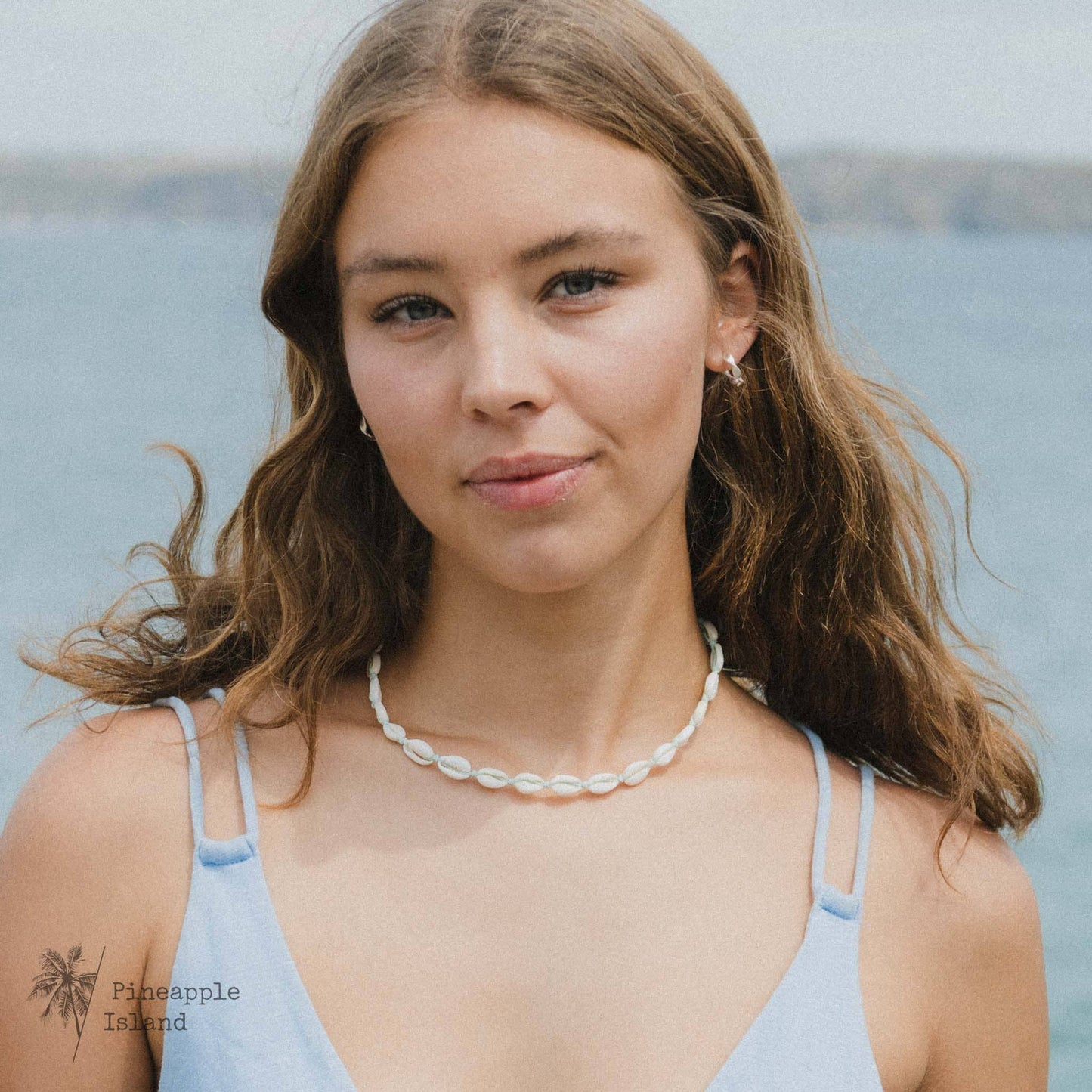 Cowrie Adjustable Choker Necklace- Turquoise String