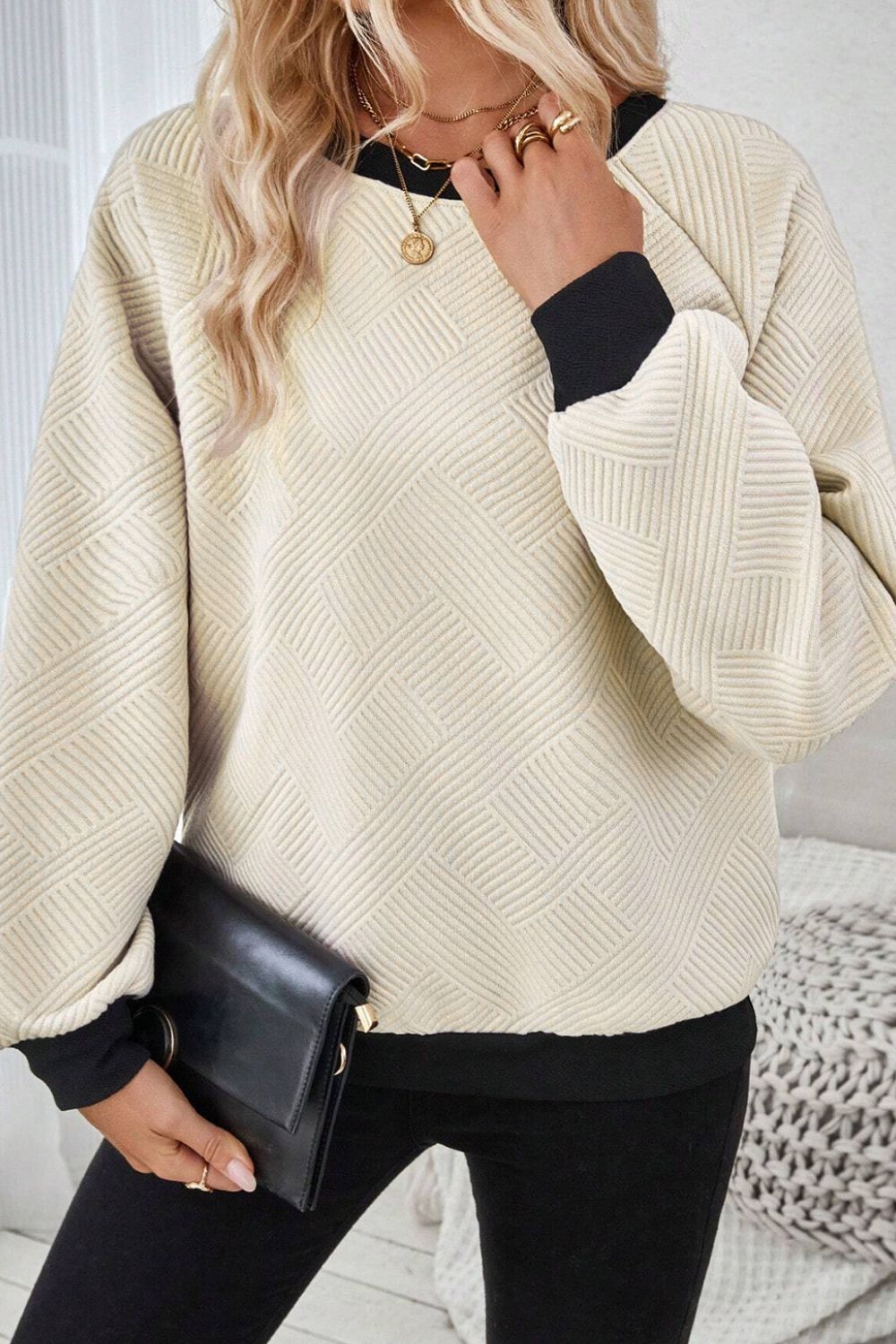 Two Tone Hottie Sweatshirt- Black/Beige