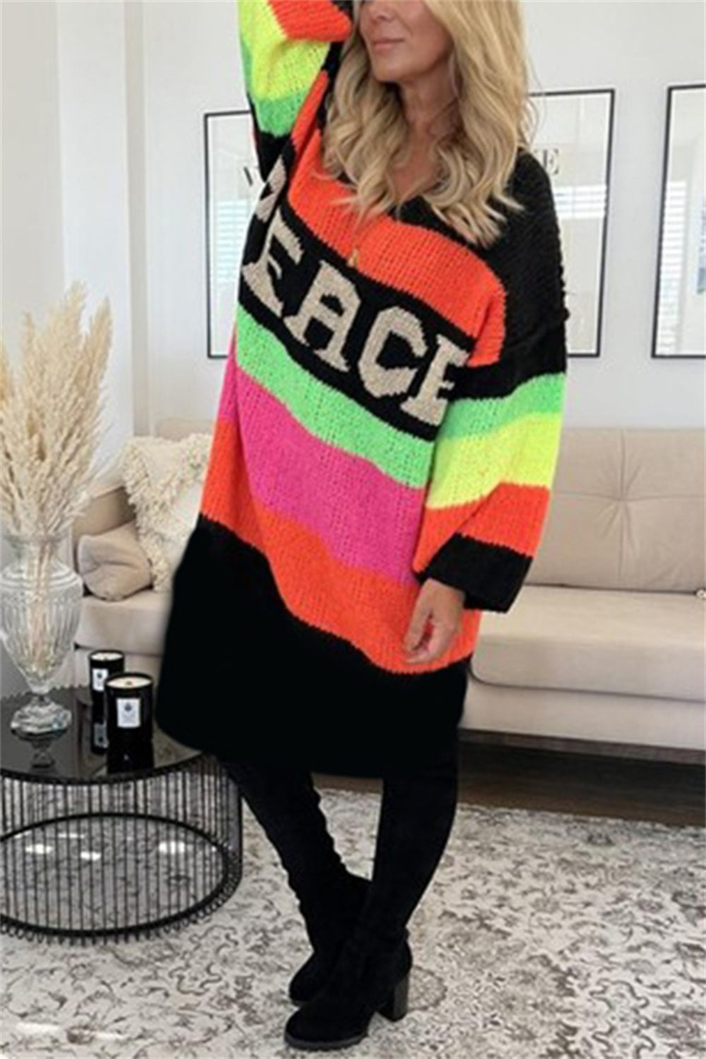 Color Block V-Neck Sweater Dress