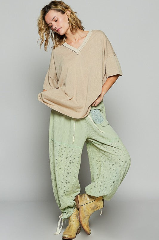 POL V-Neck Half Sleeve T-Shirt- Latte