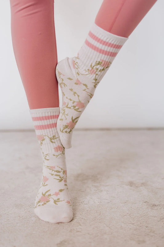 Ampersand Crew Socks- Pink Floral
