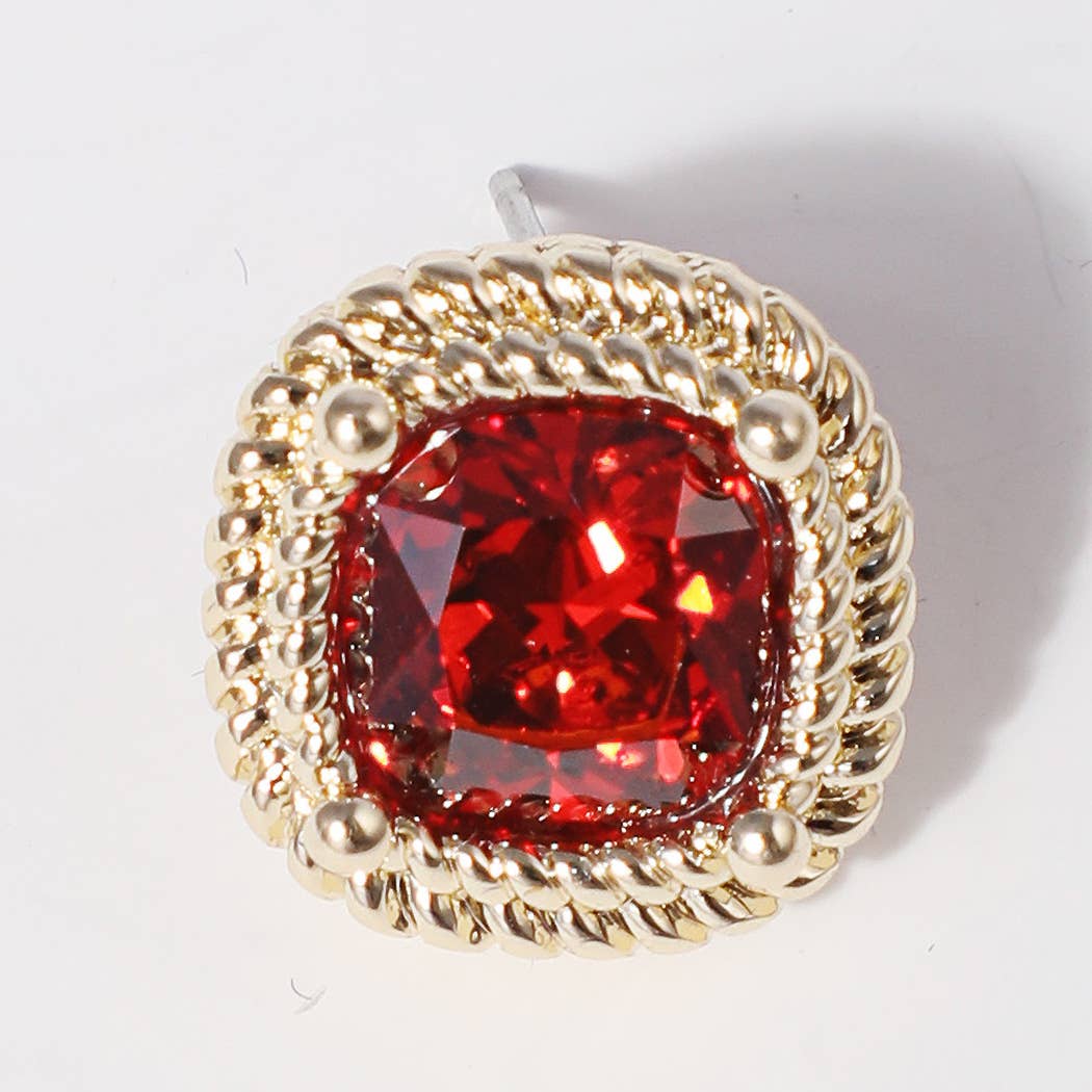Basic B Stud Earrings- Ruby Red