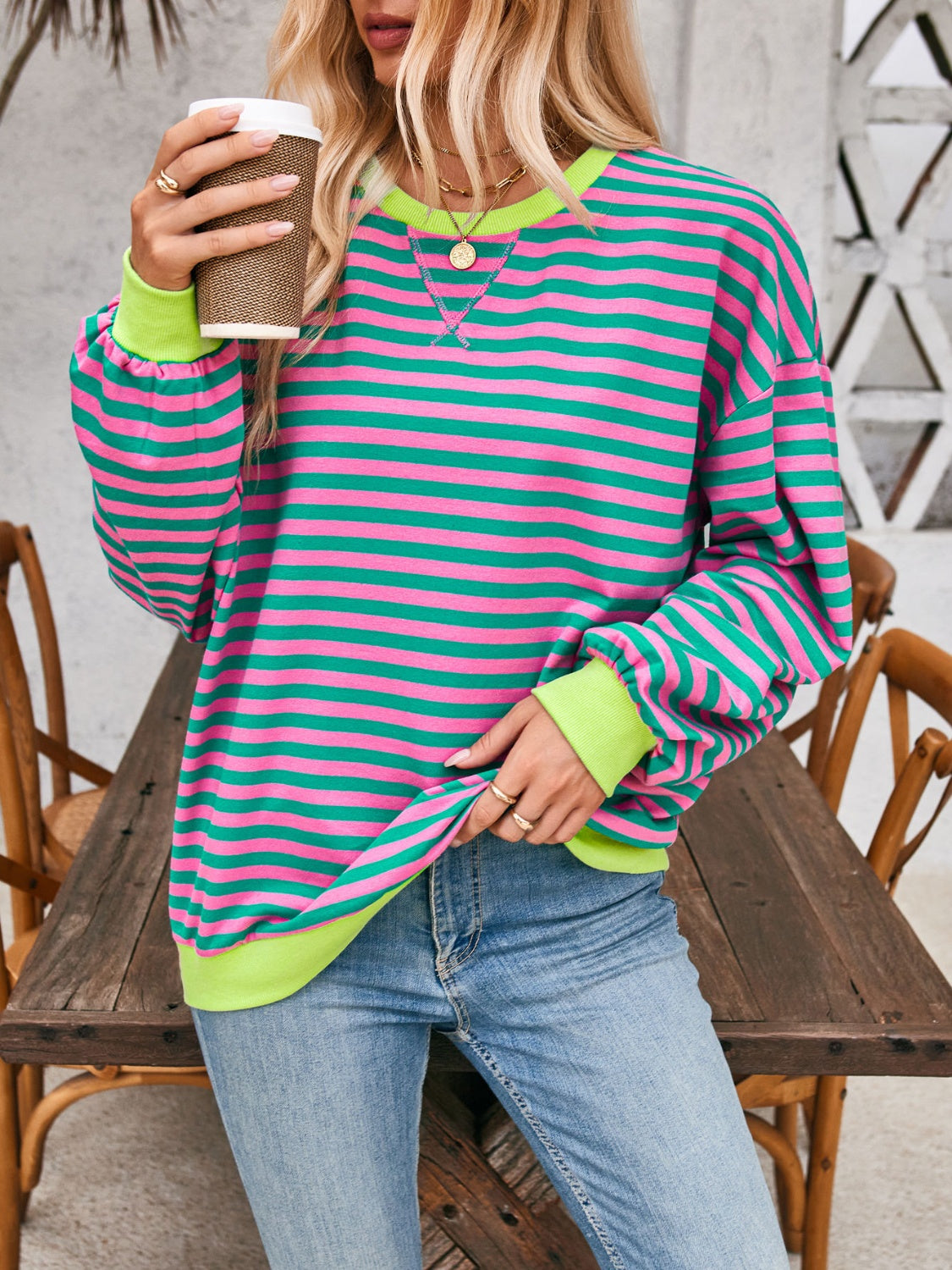 12 Colors- Lovelet Striped Sweatshirt