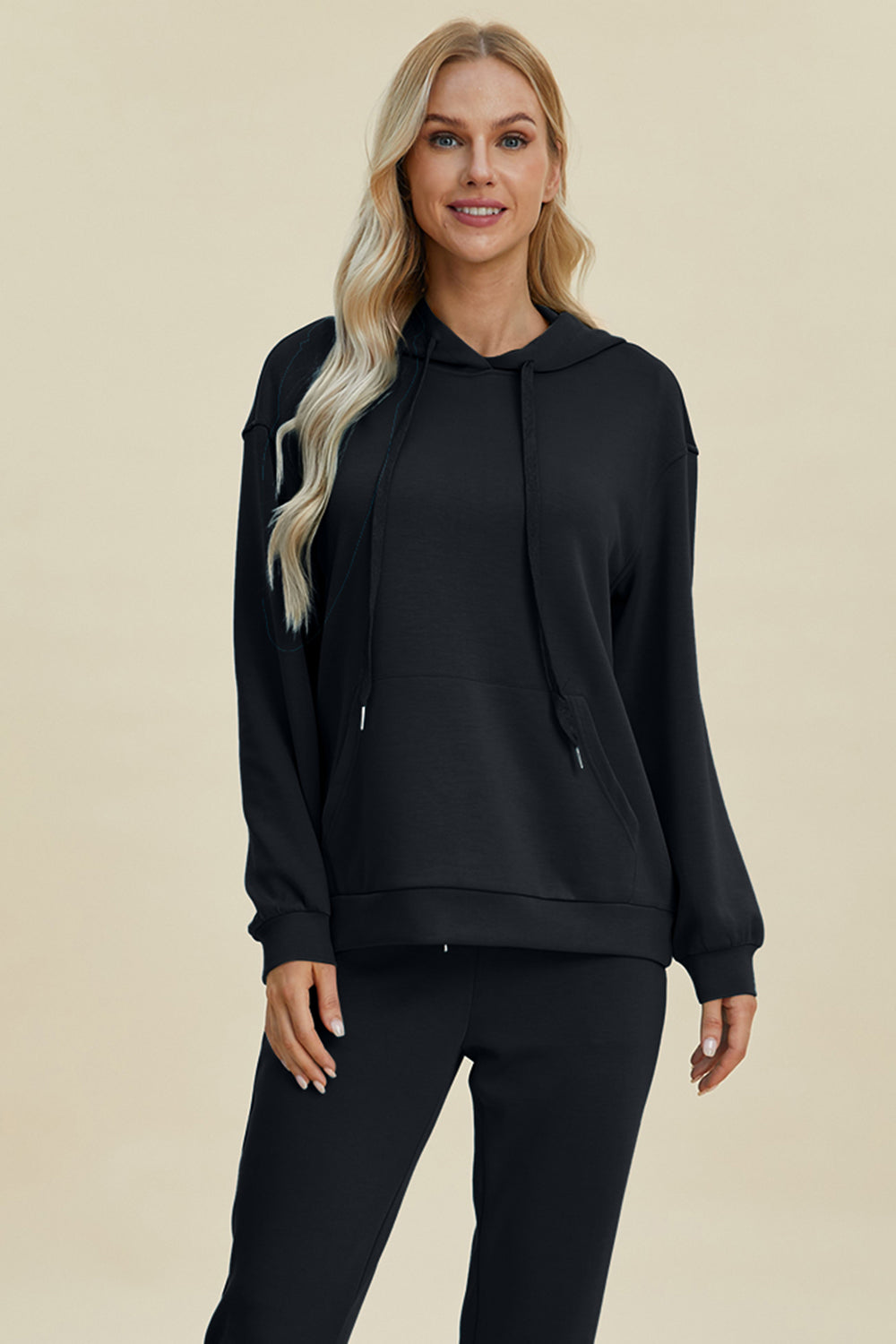Air Scuba Drawstring Long Sleeve Hoodie with Kangaroo Pocket- 2 Colors (Black, Coral)
