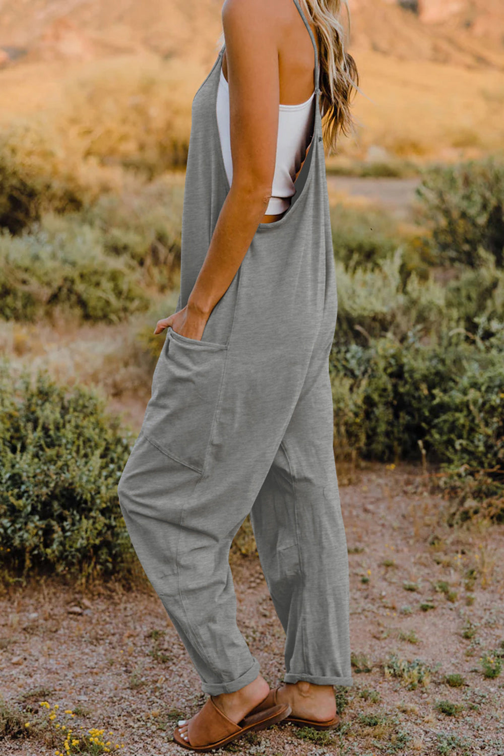 Cool Nights V-Neck Jumpsuit with Pockets- 6 Colors (Black, Army Green, Gray, Blue, Khaki, Navy)