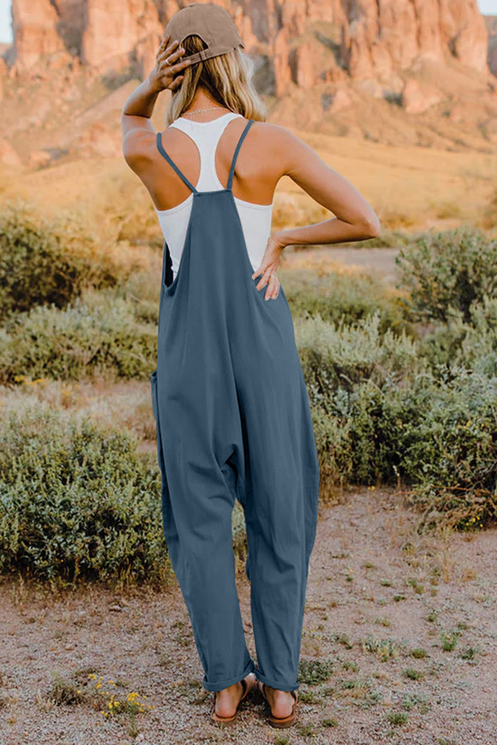 Cool Nights V-Neck Jumpsuit with Pockets- 6 Colors (Black, Army Green, Gray, Blue, Khaki, Navy)