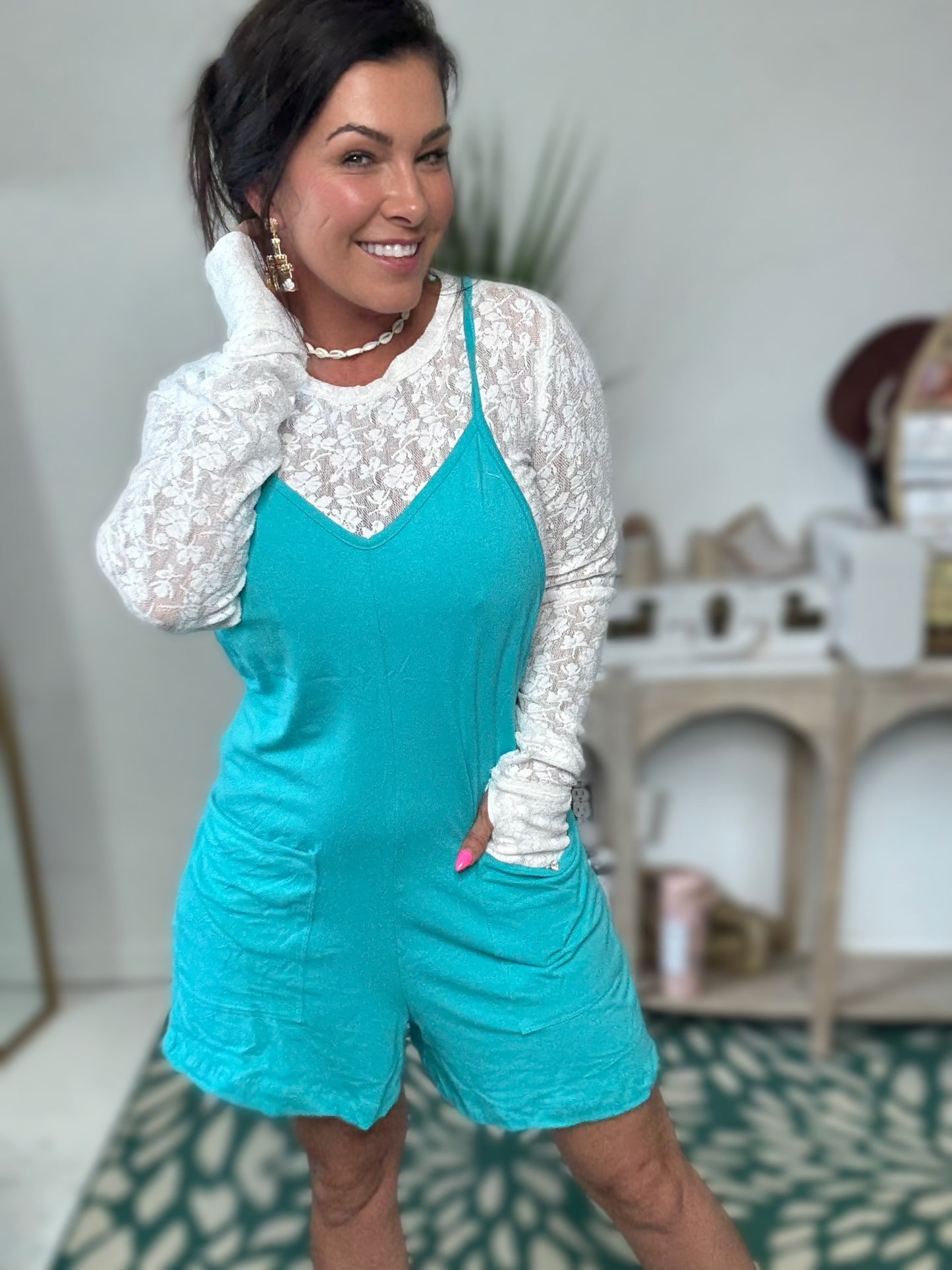 Salty Air Romper- Tidewater Teal JP5085