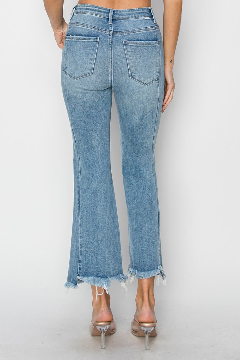 RISEN High Rise Frayed Hem Cropped Jeans