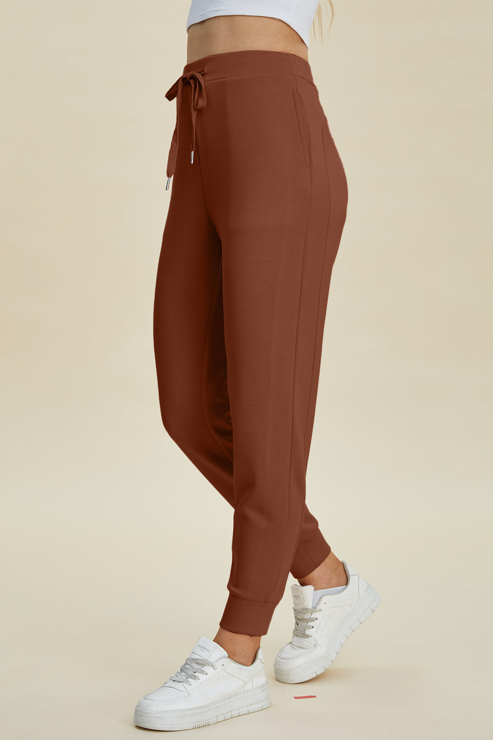 Air Scuba Drawstring High Waist Joggers- 4 Colors (Black, Caramel, Coral, Teal)