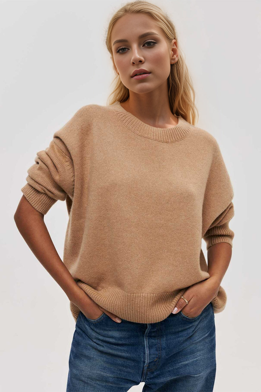 Dropped Shoulder Long Sleeve Sweater- 6 Colors (Lavender, Burgundy, Dust Storm, Light Grey, Green, Camel)