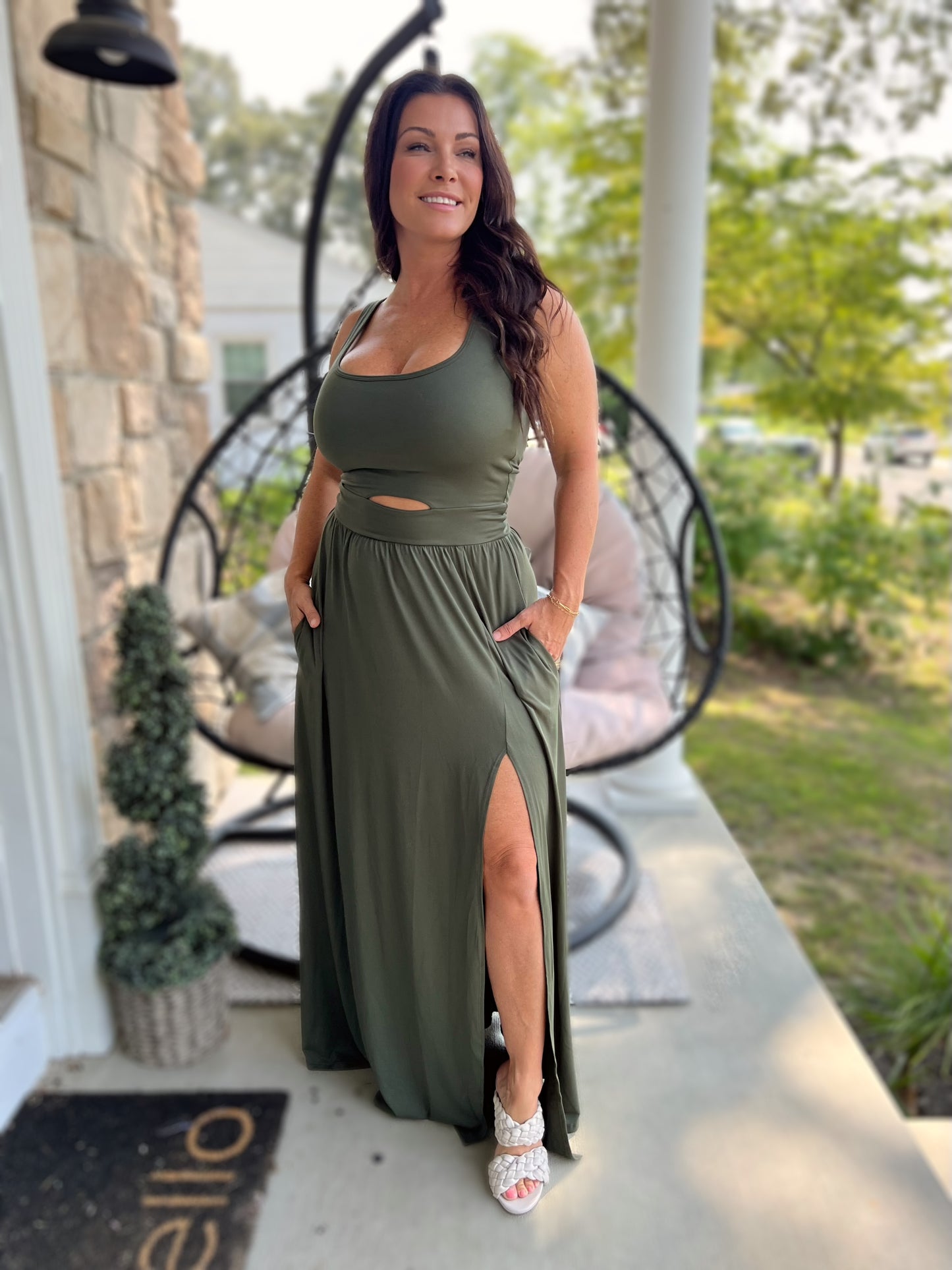 Tank Dress w/ Built in Bra- Olive Green