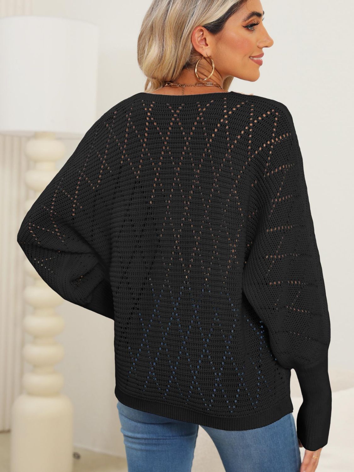 Lace Detail V-Neck Sweater- 3 Colors (Black, Brown, White)