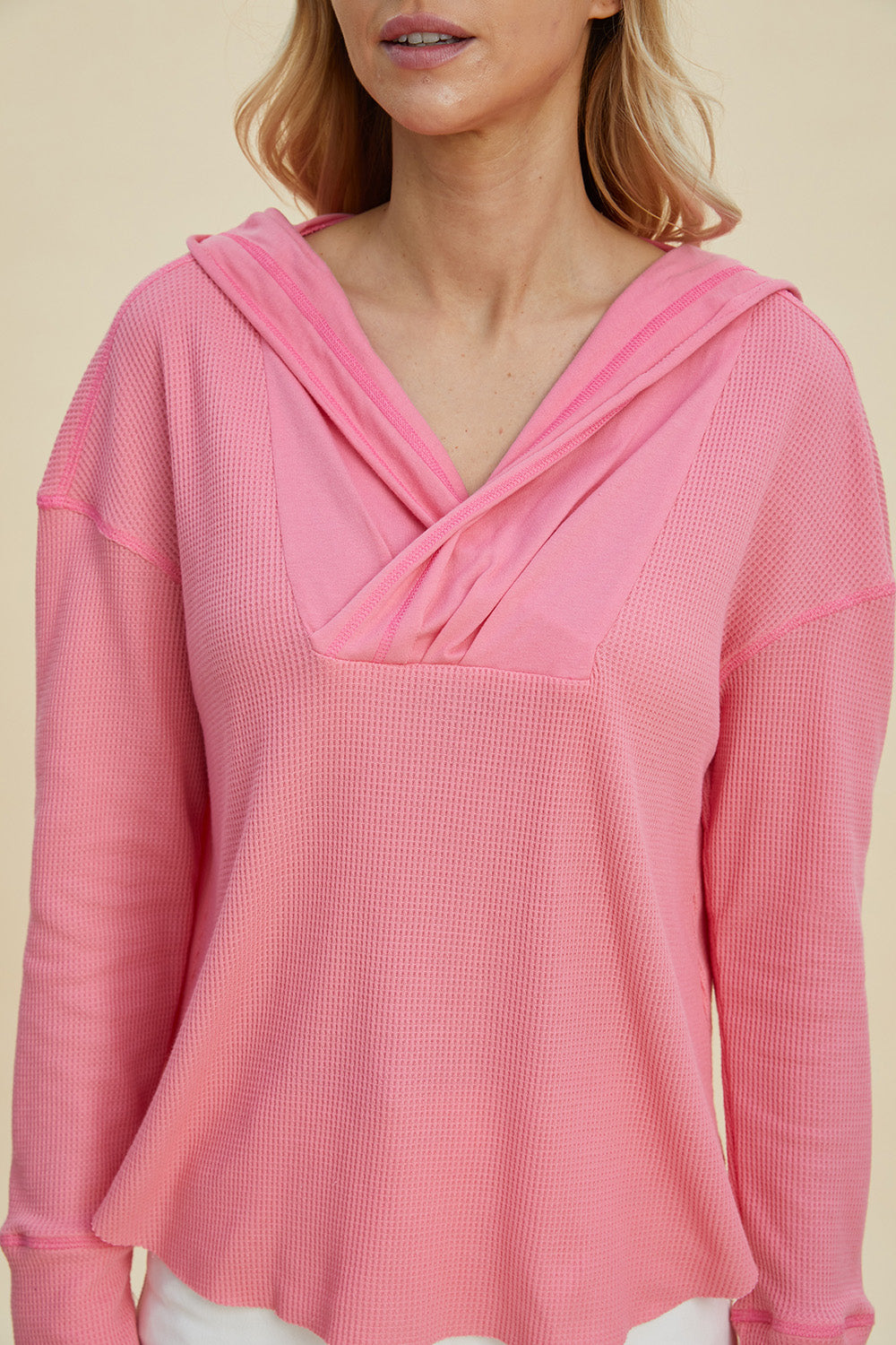 High-Low Dropped Shoulder Hoodie- 2 Colors (Camel, Pink)