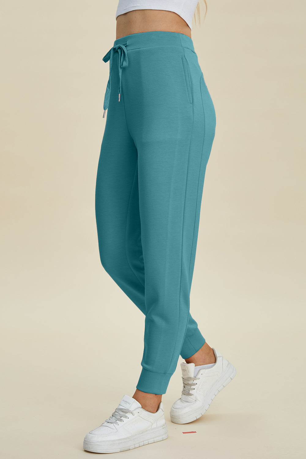 Air Scuba Drawstring High Waist Joggers- 4 Colors (Black, Caramel, Coral, Teal)