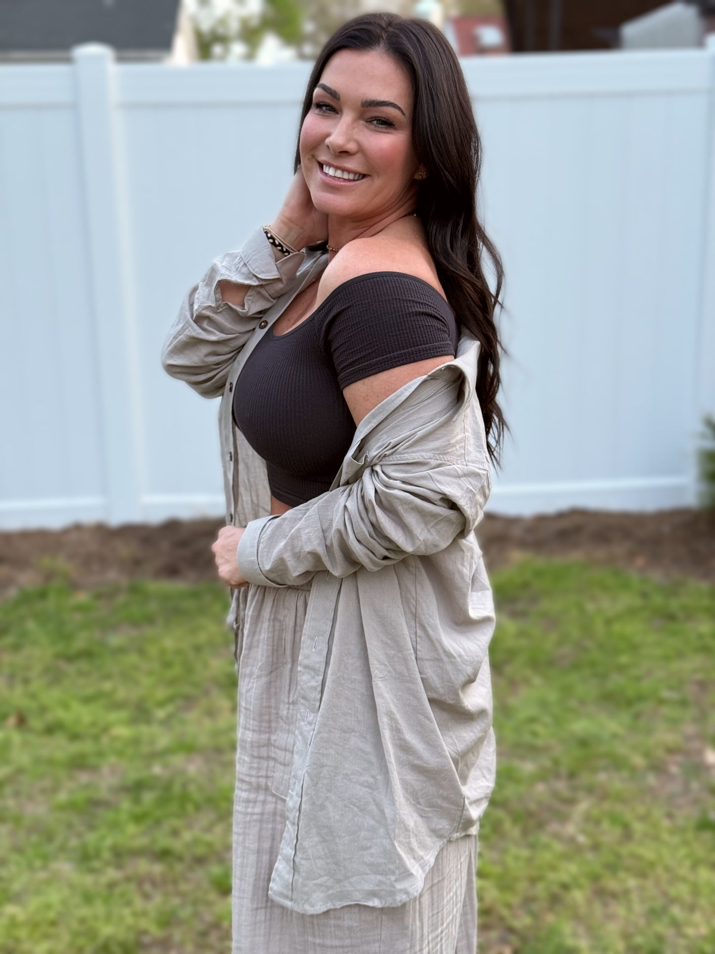 Out of the Office Button Up- Driftwood 85125c