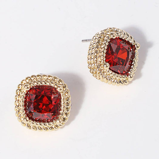 Basic B Stud Earrings- Ruby Red