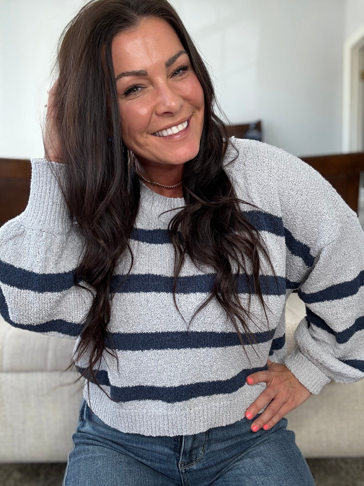 Grey/Navy Summer hacci Knit top