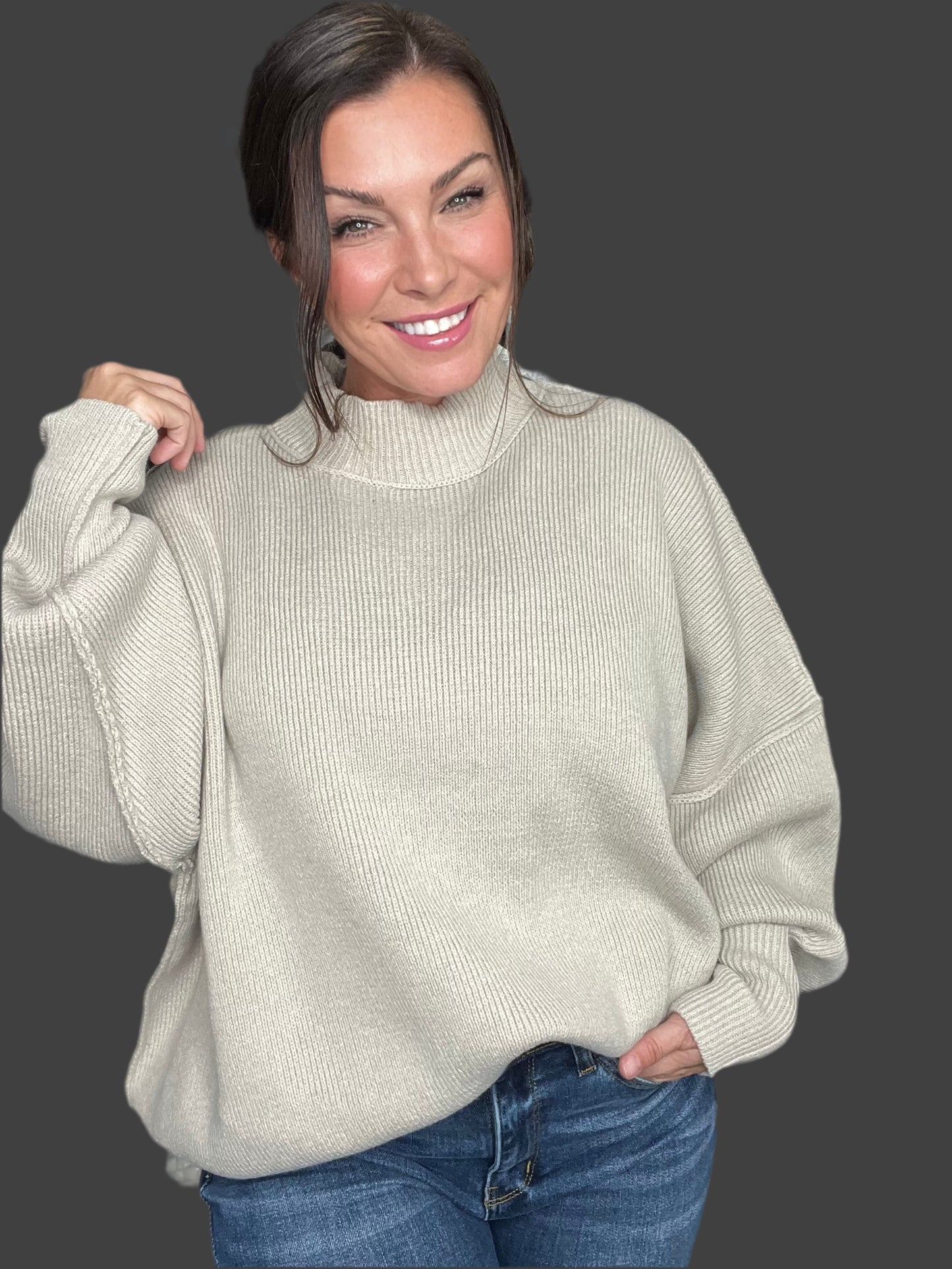 Cozy Nights Oversized Sweater- Beige