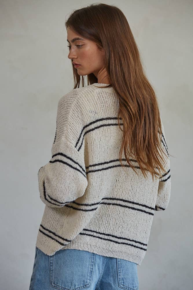 Sunny Days Knit Cardigan- Natural / Black