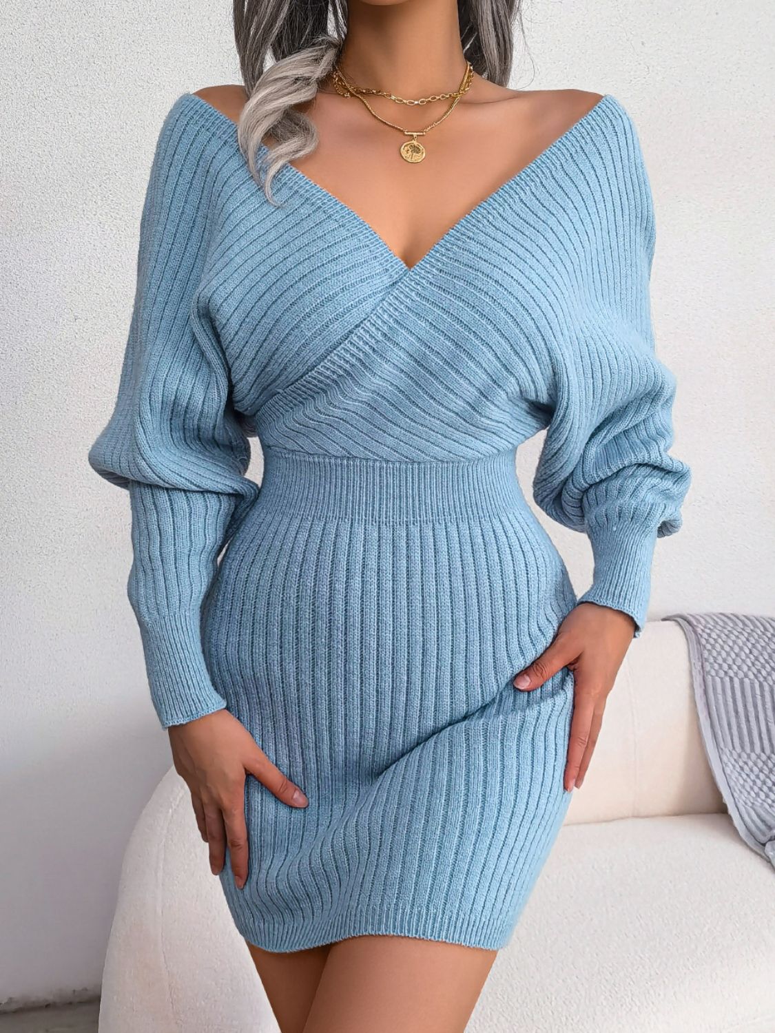 High Spirits Sweater Dress- 4 Colors ( Purple, Lt Blue, Green, Black)