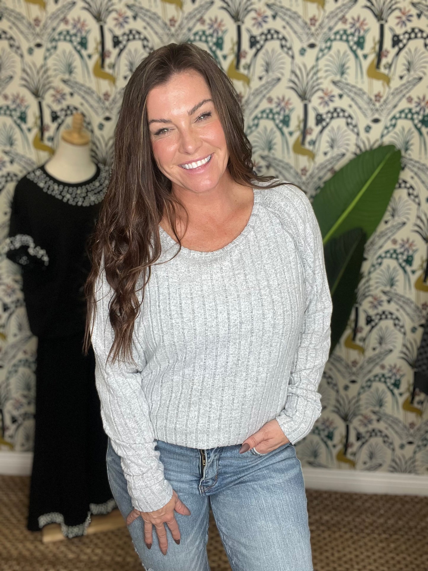 Basic Bae Full Size Ribbed Round Neck Slit long sleeve Shirt