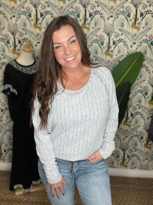 Basic Bae Full Size Ribbed Round Neck Slit long sleeve Shirt