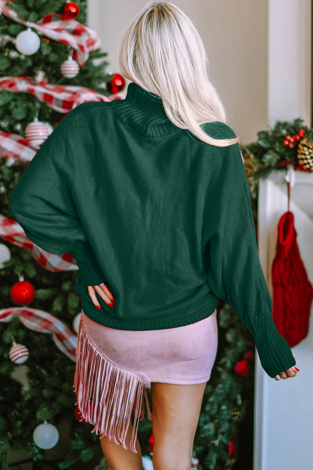 Merry Christmas Turtleneck Sweater- 3 Colors (Dark Green, Pastel Blue, Red)