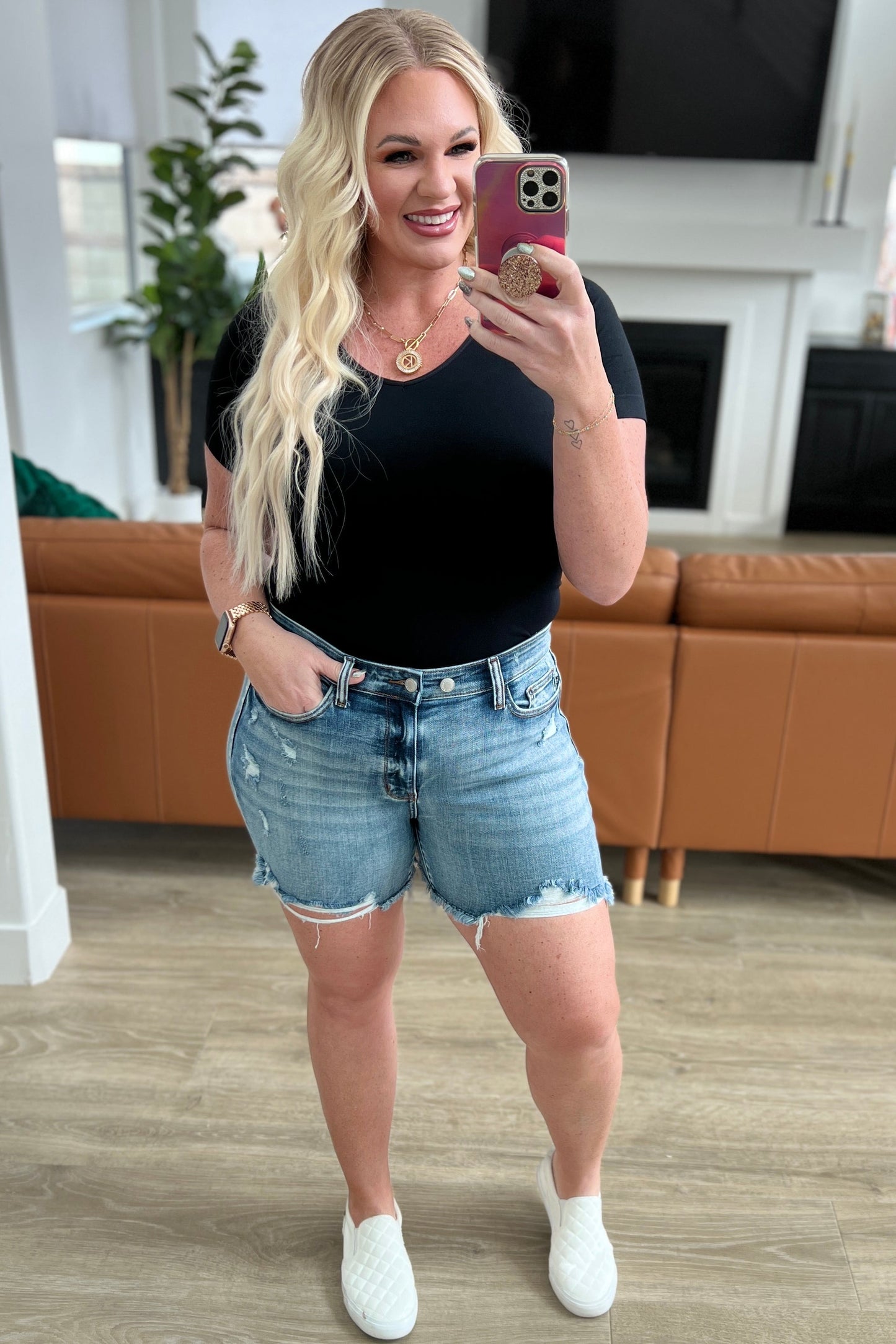 High Rise Adjustable Button Judy Blue Shorts