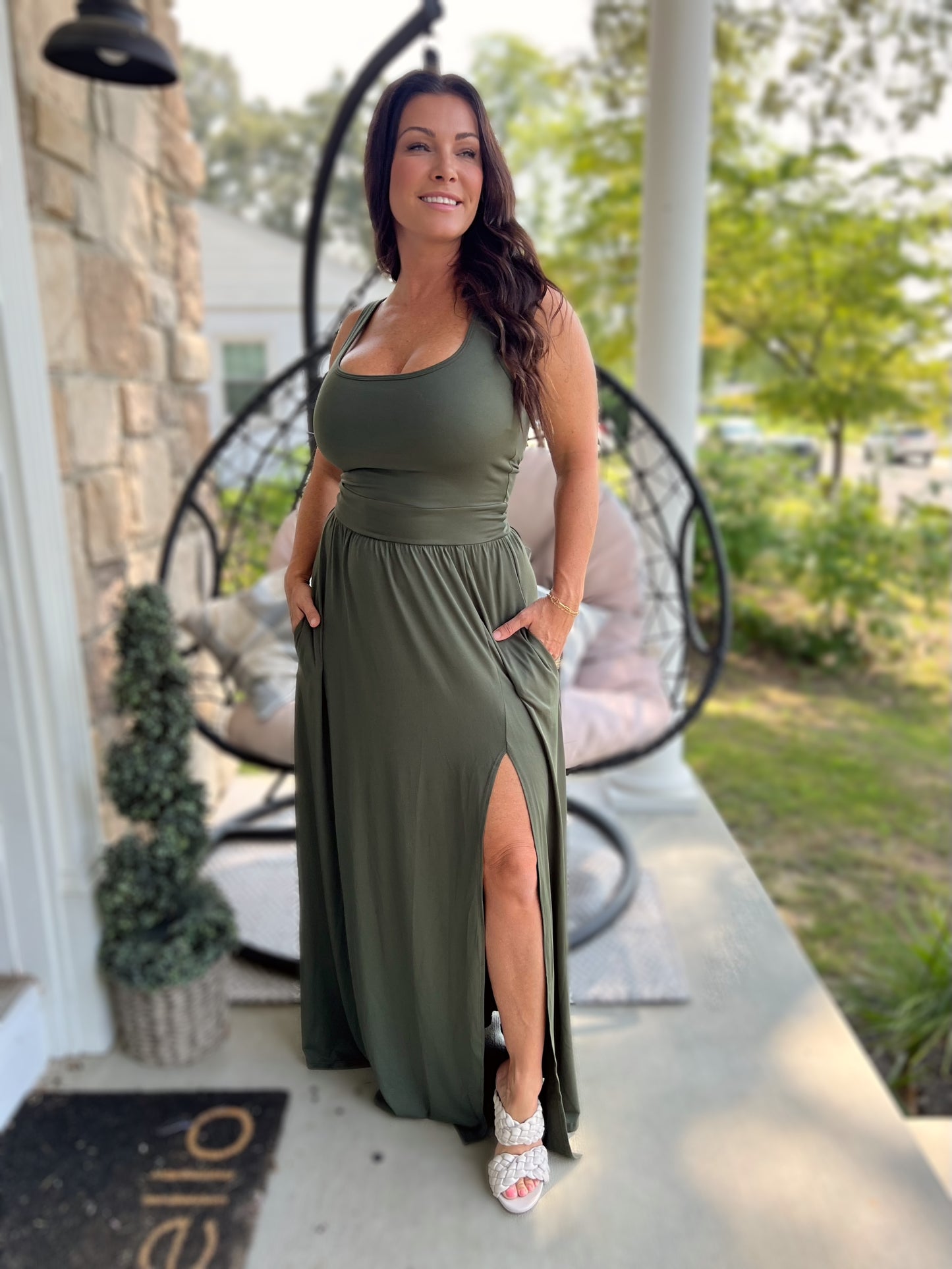 Tank Dress w/ Built in Bra- Olive Green