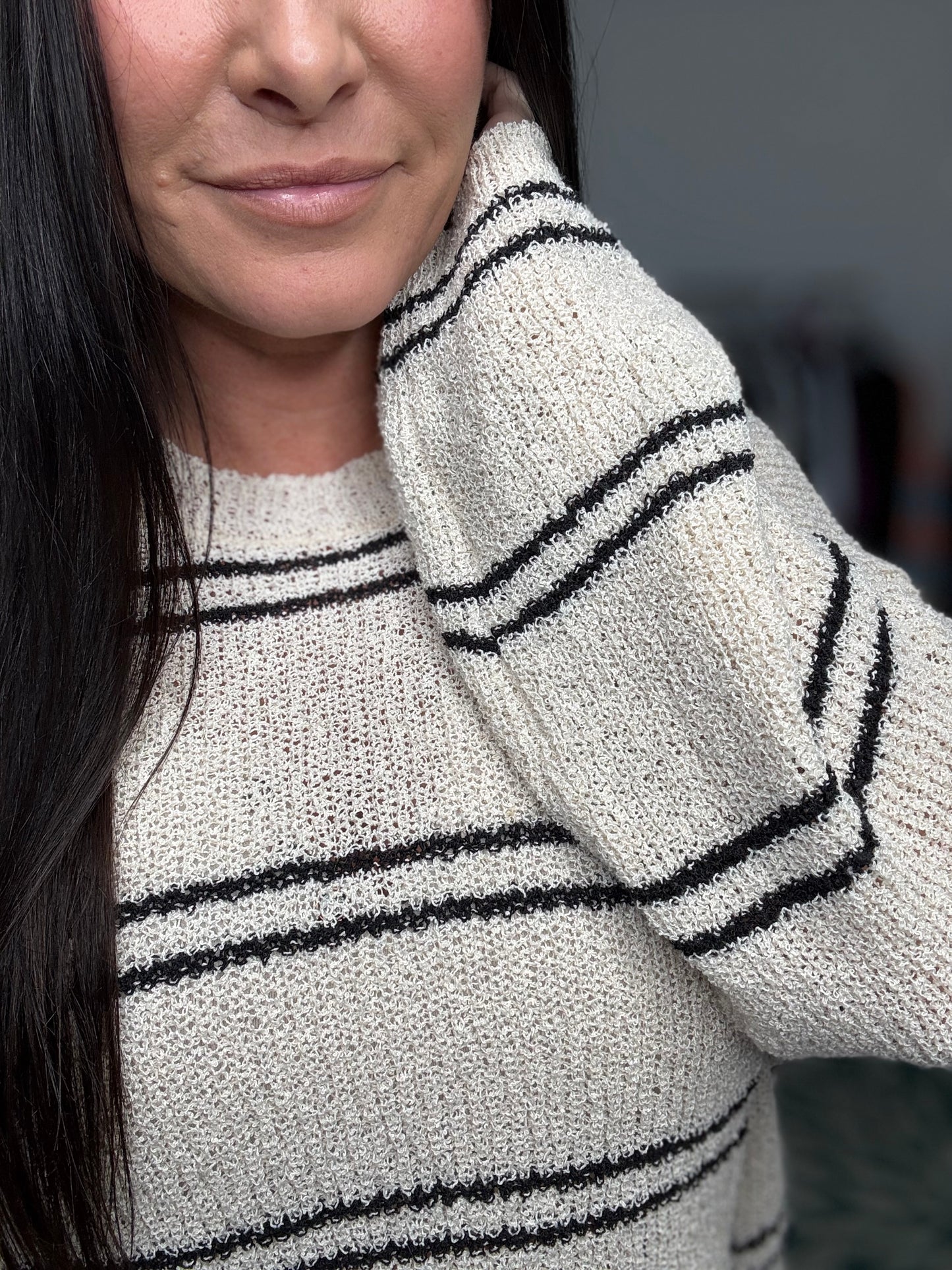 Match Point Knit Top- Cream / Black W1454