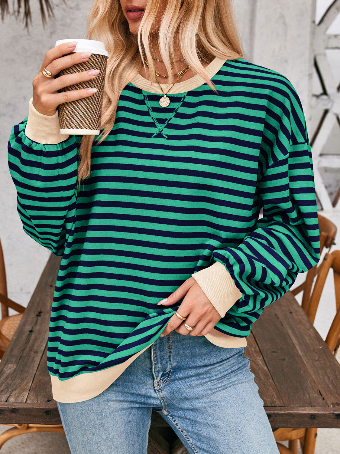 12 Colors- Lovelet Striped Sweatshirt