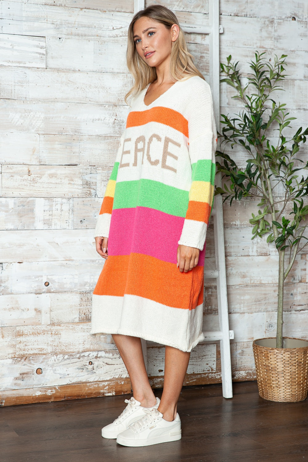Color Block V-Neck Sweater Dress