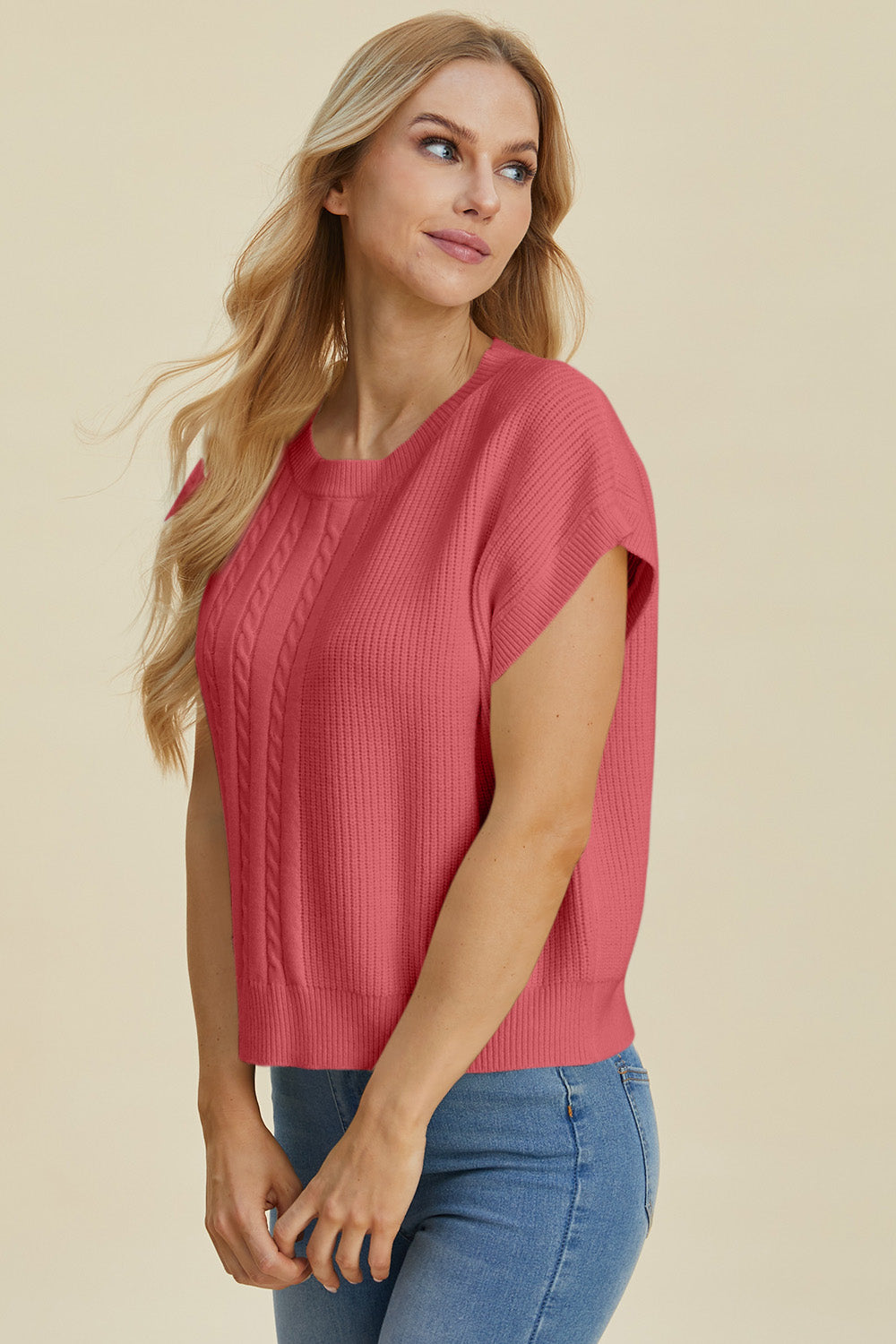 Cable-Knit Short Sleeve Sweater- 2 Colors