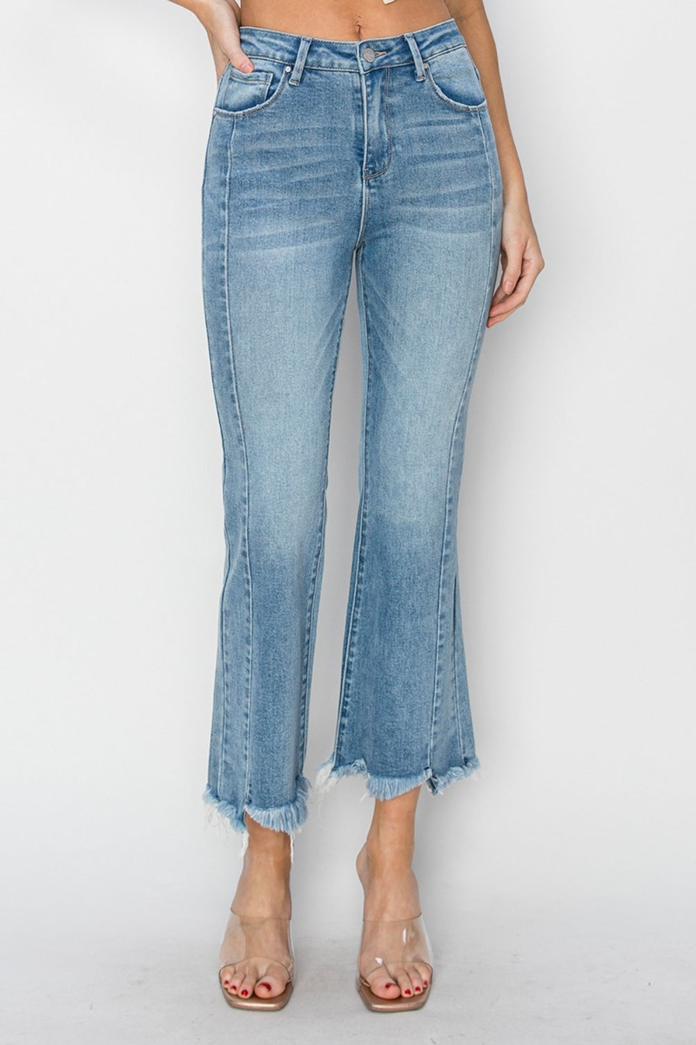 RISEN High Rise Frayed Hem Cropped Jeans