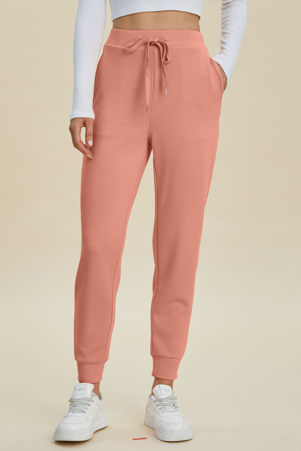 Air Scuba Drawstring High Waist Joggers- 4 Colors (Black, Caramel, Coral, Teal)