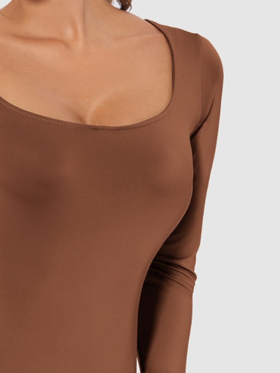4 Colors - Scooped Long Sleeve Bodysuit- (White, Black, Brown, Tan)
