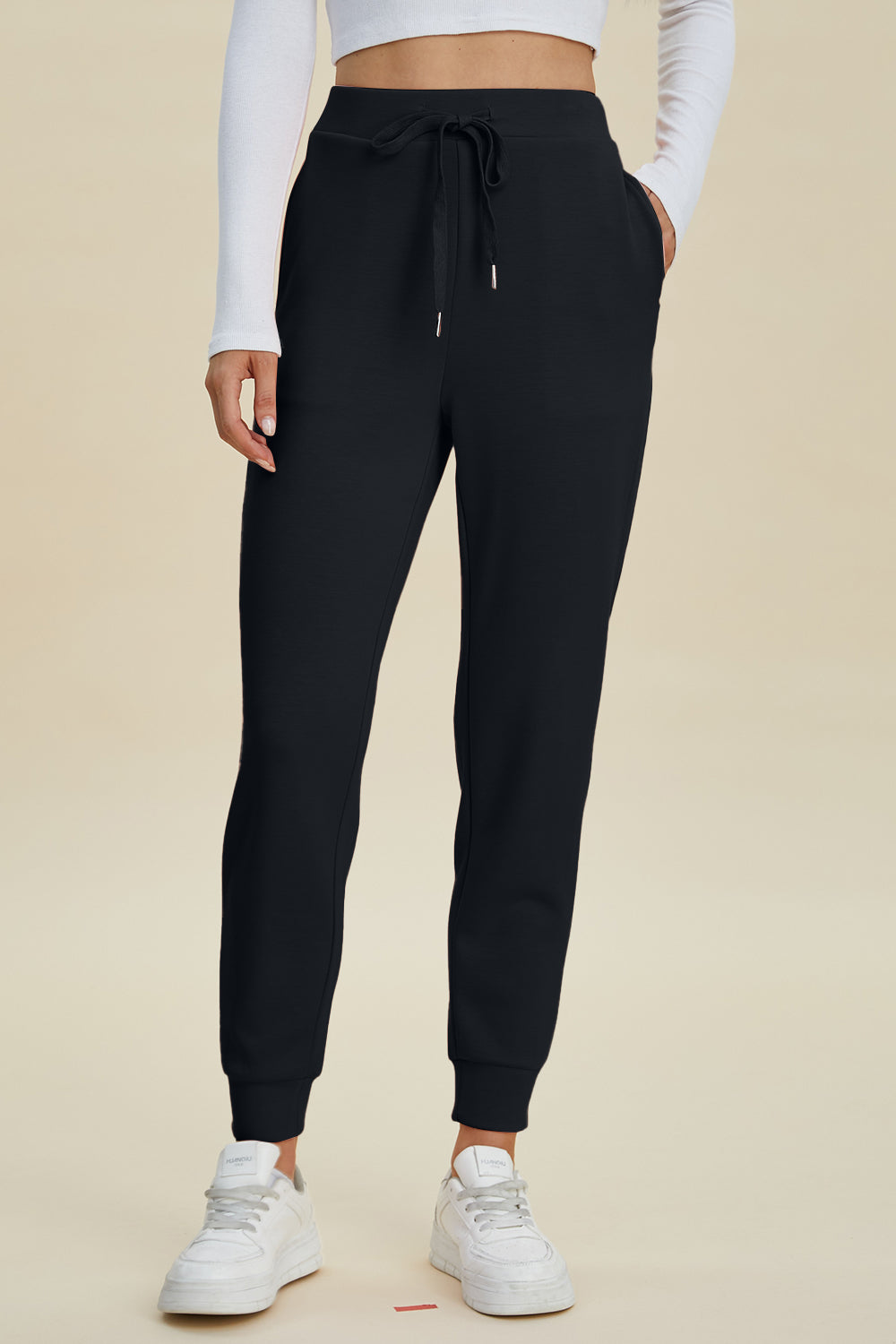 Air Scuba Drawstring High Waist Joggers- 4 Colors (Black, Caramel, Coral, Teal)
