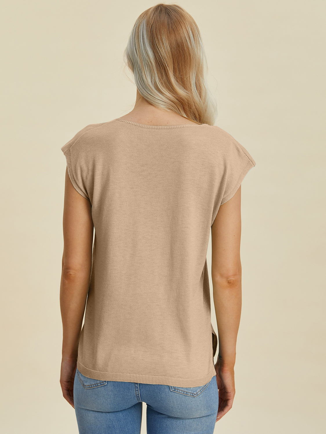 Notched Cap Sleeve Knit Top- 4 Colors (Caramel, Dust Storm, Magenta, Sage)