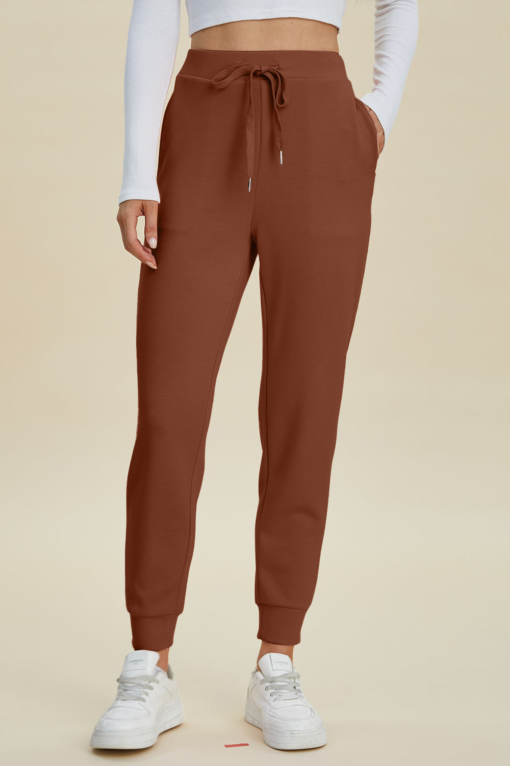 Air Scuba Drawstring High Waist Joggers- 4 Colors (Black, Caramel, Coral, Teal)