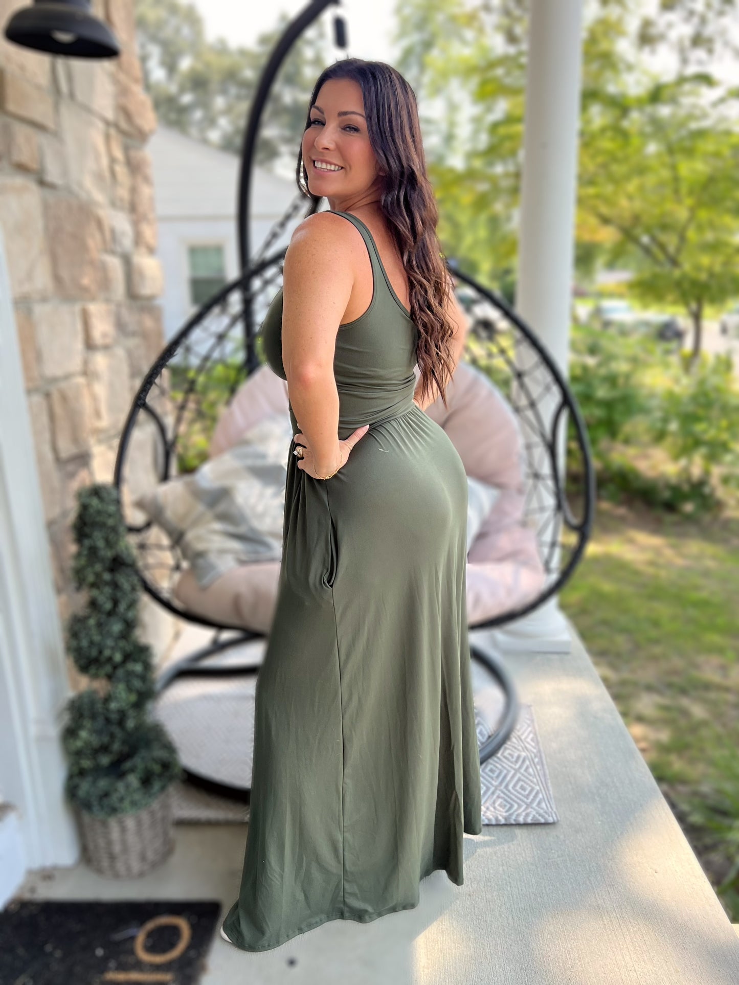 Tank Dress w/ Built in Bra- Olive Green