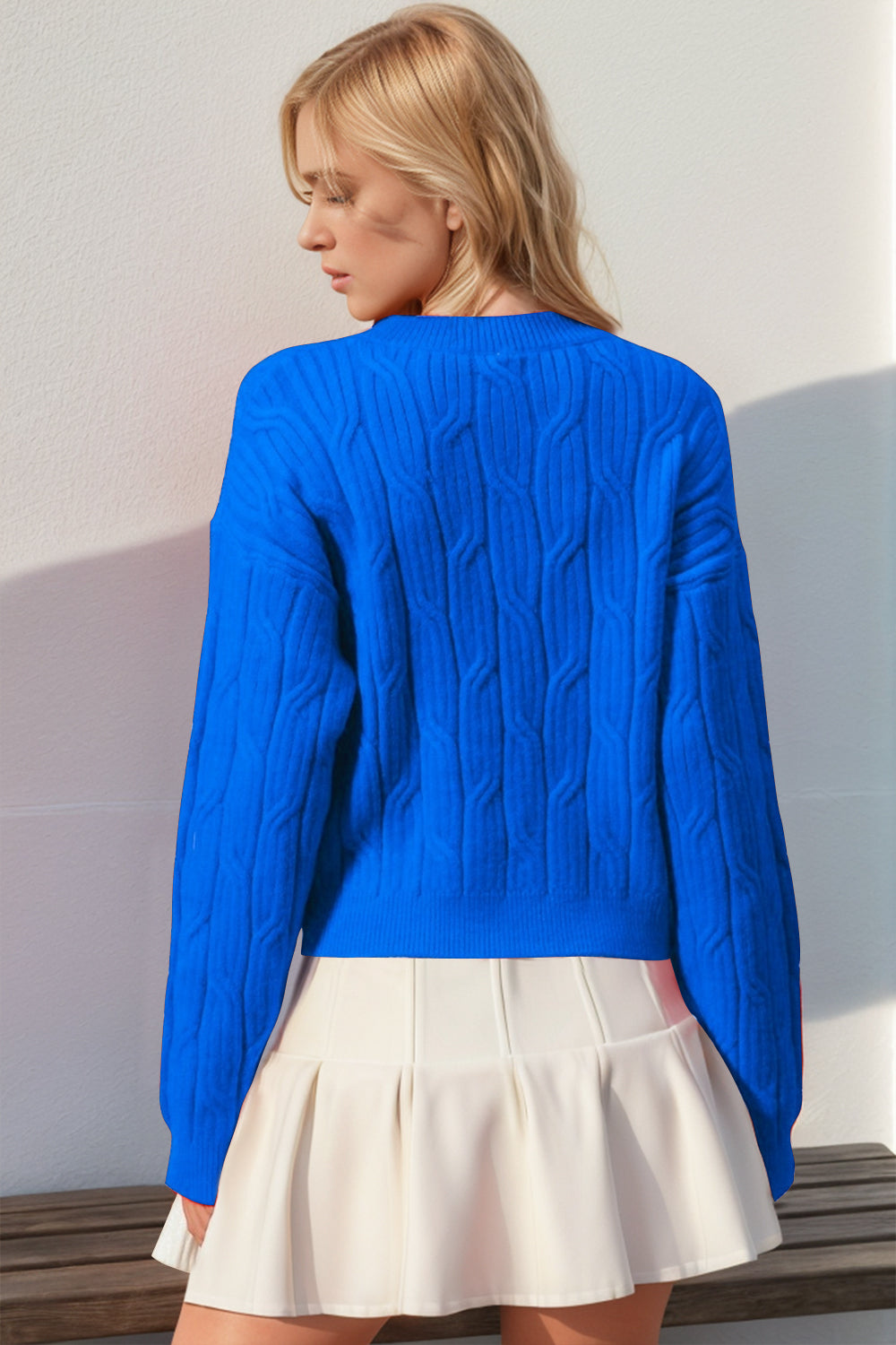 Bow Cable-Knit Round Neck Sweater- 2 Colors (Blue, Black)