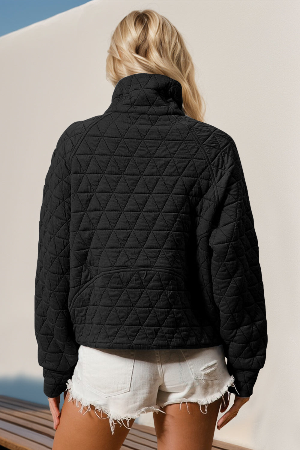 Half Zip Quilted Sweatshirt- 5 Colors (Caramel, Gray, Light Blue, Black, Cream)