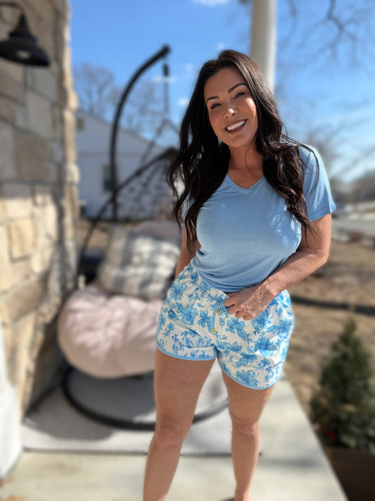 Regal Blossoms Everyday Shorts -Blue