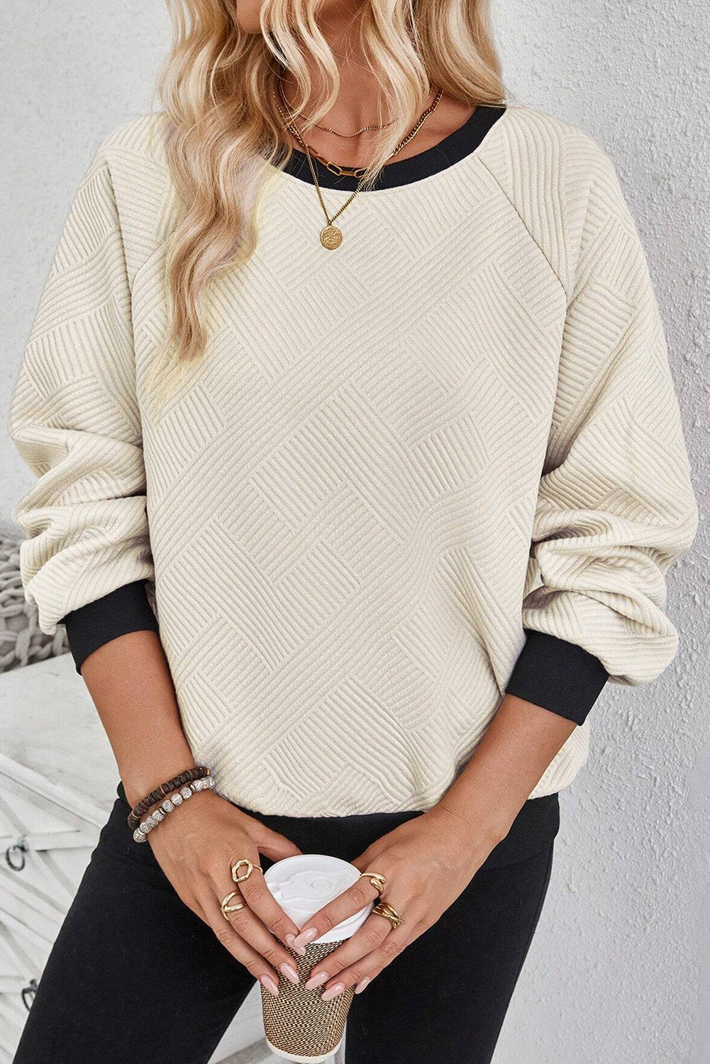Two Tone Hottie Sweatshirt- Black/Beige