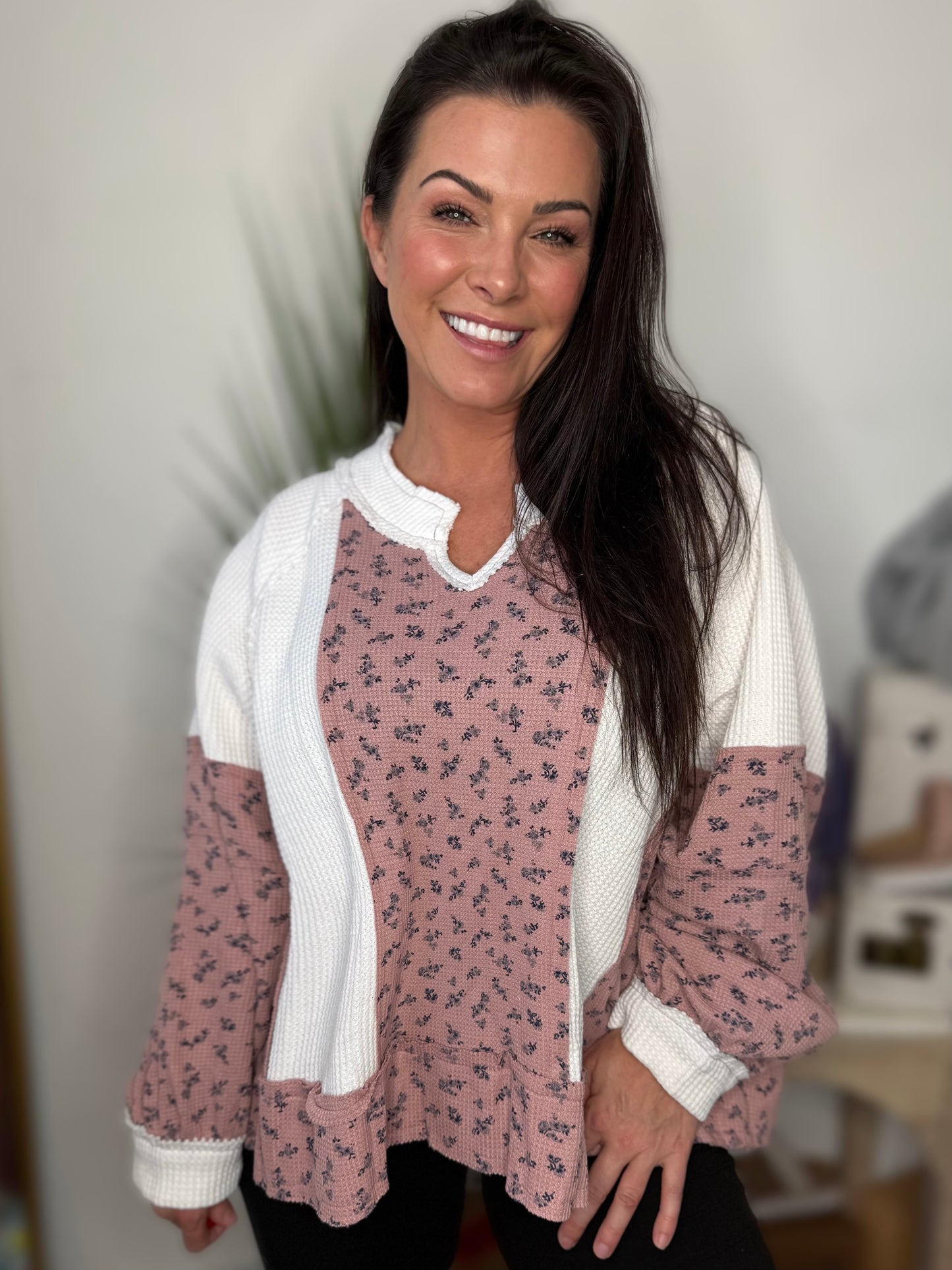 POL Spring Cozy Top- Mauve Floral
