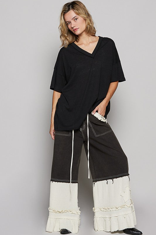 POL V-Neck Half Sleeve T-Shirt- Black