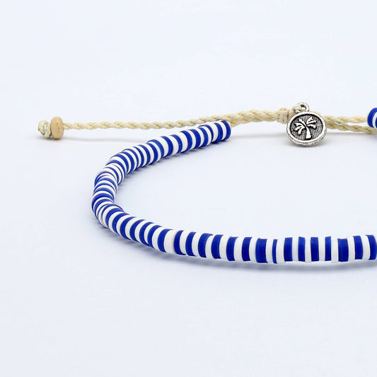 Biru Clay Beaded Anklet- Blue & White
