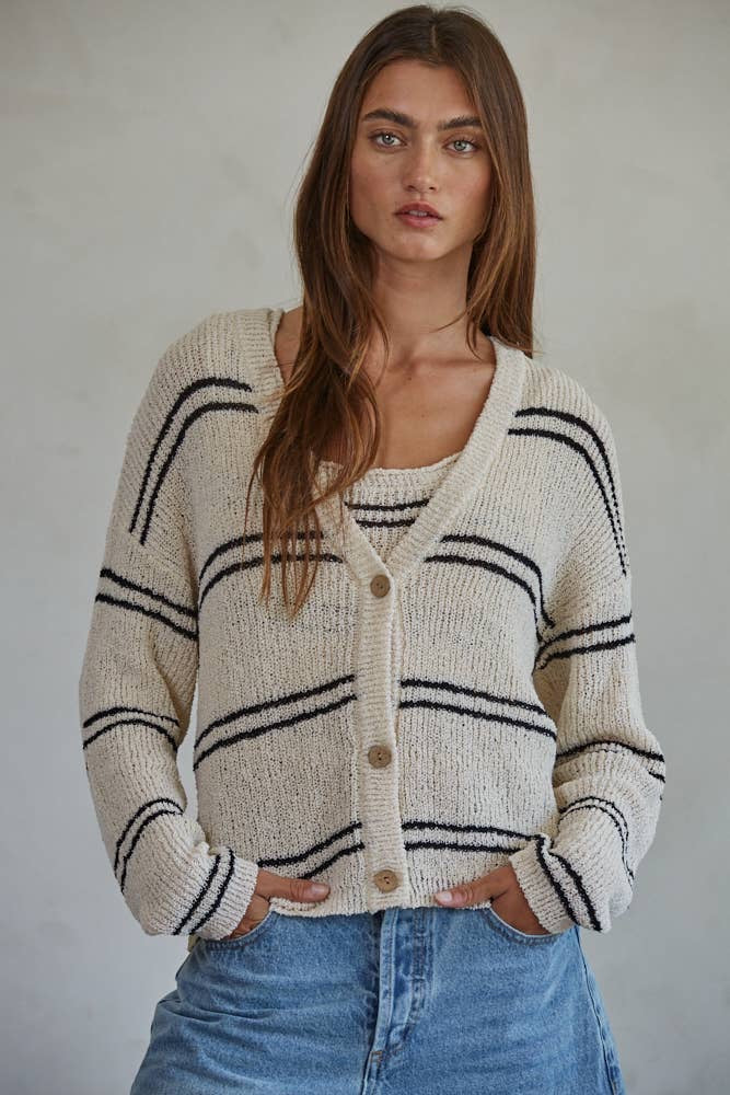 Sunny Days Knit Cardigan- Natural / Black